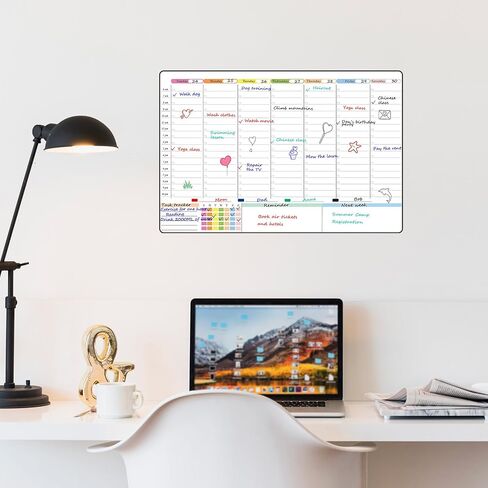 POPRUN Weekly Dry Erase Board Family Calendar for Wall & Glass & Wooden, Non-Magnetic Family Weekly Meal Planner, Self-Adhesive Family Chore Chart 5 Columns for 5 People Wall Calendar 23.6" × 15.7" in Kuwait