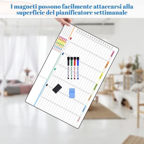 POPRUN Weekly Dry Erase Board Family Calendar for Wall & Glass & Wooden, Non-Magnetic Family Weekly Meal Planner, Self-Adhesive Family Chore Chart 5 Columns for 5 People Wall Calendar 23.6" × 15.7" in Kuwait
