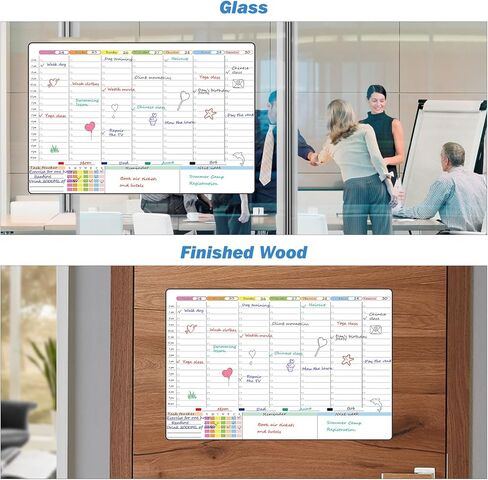 POPRUN Weekly Dry Erase Board Family Calendar for Wall & Glass & Wooden, Non-Magnetic Family Weekly Meal Planner, Self-Adhesive Family Chore Chart 5 Columns for 5 People Wall Calendar 23.6" × 15.7" in Kuwait