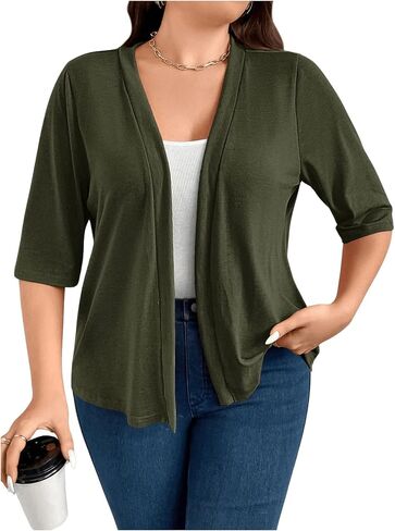 WDIRARA Women's Plus Size Lightweight Open Front Cardigan Casual Half Sleeve Kimono Cardigans in Saudi Arabia