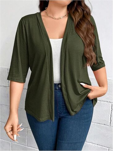 WDIRARA Women's Plus Size Lightweight Open Front Cardigan Casual Half Sleeve Kimono Cardigans in Saudi Arabia