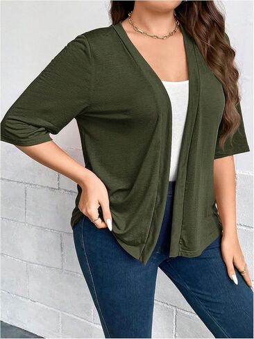 WDIRARA Women's Plus Size Lightweight Open Front Cardigan Casual Half Sleeve Kimono Cardigans in Saudi Arabia