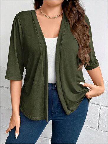 WDIRARA Women's Plus Size Lightweight Open Front Cardigan Casual Half Sleeve Kimono Cardigans in Saudi Arabia
