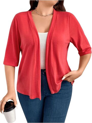 WDIRARA Women's Plus Size Lightweight Open Front Cardigan Casual Half Sleeve Kimono Cardigans in Saudi Arabia