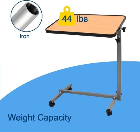 Overbed Table with Wheels,Sturdy Iron Table Frame Adjustable Height & Angle, Over Bed Desk Hospital Tray Table Sofa Chair Side Table for Home Office，Medical Patient Care in Saudi Arabia