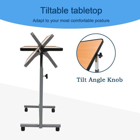 Overbed Table with Wheels,Sturdy Iron Table Frame Adjustable Height & Angle, Over Bed Desk Hospital Tray Table Sofa Chair Side Table for Home Office，Medical Patient Care in Saudi Arabia