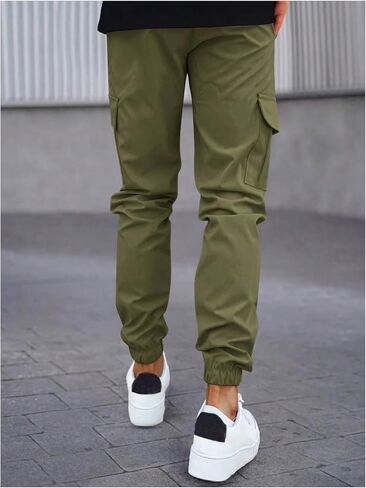 OYOANGLE Men's Letter Patched Drawstring Waist Cargo Pants Casual Joggers with Pocket in Saudi Arabia