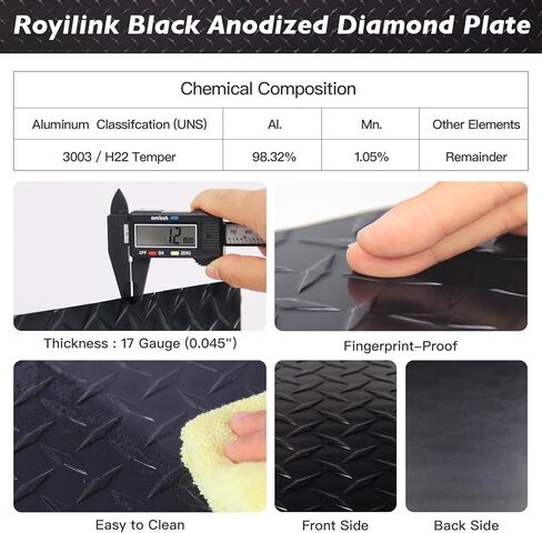 Black Aluminum Diamond Plate – 17 GA 0.045" Commercial Grade Diamond Plate – 3003 H22 Anodized Black Diamond Plate Sheet Metal – Forged Diamond Plate for Cargo Trailer – 4 in x 120 in. Roll in Saudi Arabia