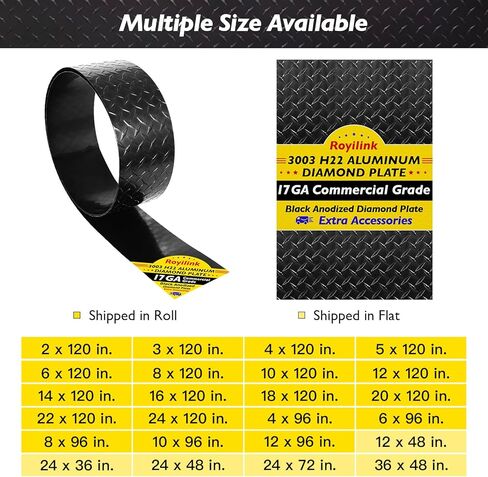 Black Aluminum Diamond Plate – 17 GA 0.045" Commercial Grade Diamond Plate – 3003 H22 Anodized Black Diamond Plate Sheet Metal – Forged Diamond Plate for Cargo Trailer – 4 in x 120 in. Roll in Saudi Arabia