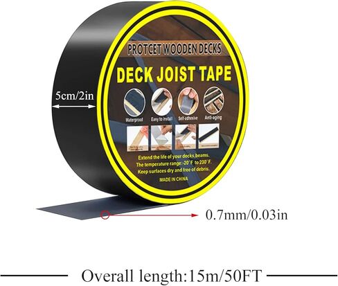 kingsea Deck Joist Butyl Tape, Joist Tape for Decking 2" x 50', Waterproof Deck Joist Tape, Seal Antiseptic Deck Joist Butyl Tape, Self-Adhesive Flashing Joist Tape for Joists Beams Wood Deck in Saudi Arabia