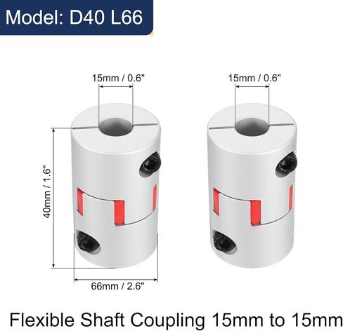 uxcell D40 L66 15 مم إلى 15 مم عمود البرقوق المرن اقتران محرك الألومنيوم موصل العنكبوت المرن لآلة CNC للطابعة ثلاثية الأبعاد ومحرك متدرج مؤازر (لون فضي/أحمر) in Saudi Arabia