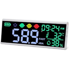 13 inches Decibel Meter Wall Hanging Sound Decibel Meter, Sound Level Meter with Large LED Display Noise, Temperature, Humidity, Time Noise Monitor for Classroom