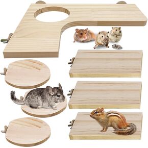 Wooden Hamster Cage Platform Set 9 Pack Wood Juvenile Chinchilla Shelves, Squirrel L-Shape Corner Ledge with Hole Cooling Standing Board, Rat Cage Accessories for Gerbil Small Animal Climbing