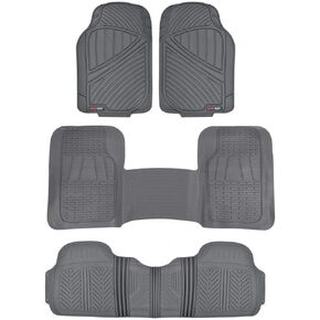 Motor Trend FlexTough 3-Row Heavy Duty Rubber Floor Mats & Liners Mega Truck/SUV/Van Combo - Heavy Duty Odorless All Weather Protection, Universal Trim to Fit, Black
