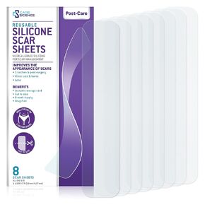 Care Science Silicone Scar Sheets 1.5in x 7in 8ct | Reuseable Scar Sheets for Reducing the Appearance of C-Section, Keloid, and Acne Scars