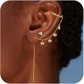 Gold Earrings for Women Trendy, 14K Gold Chain Earrings Hoop Earrings Set for Multiple Piercing Dainty Dangle Huggie Earrings Cartilage Cubic Zirconia Stud Earrings Jewelry Gifts for Women