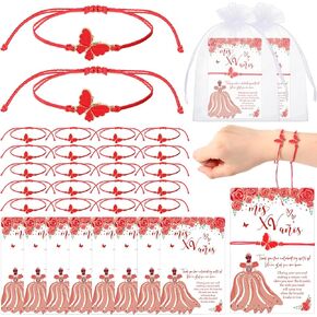 Wenqik 50 Sets Quinceanera Party Favors for Guests Butterfly Wish Bracelet with Thank You Cards and Organza Gift Bags Quinceanera Gift for Sweet 15 Year Birthday Supply Recuerdos De Quinceañera