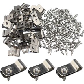 Wire Fence Clips 100 Pcs Fence Wire Clamps Stainless Steel Fencing Mounting Clips with 100 Pcs Stainless Steel Screws for 12-16 Gauge Welded Wire to Wood, Metal or Vinyl Fence (100 PCS)
