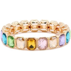 Lavencious Elegant and Thin Stretch Bracelet Adorned with Sparking Crystals Bridal Wedding Jewelry for Women 7"
