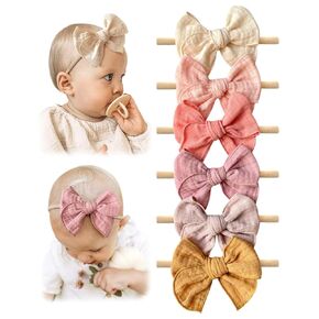 Cherssy Baby Girl 4" Velvet Hair Bows and Headbands, 10pcs Nylon Hairbands Elastic Hair Accessories for Newborn, Infant, Toddlers