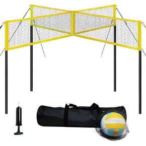 Four Square Volleyball Game Set,Way Volleyball and Badminton Combo Net for Backyard and Beach,Outdoor Portable Volleyball Net with Carrying Bag
