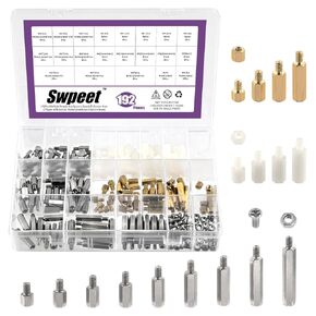 Swpeet 192Pcs M4 21 Sizes 3 Material Iron Nickel Plated/Brass/Nylon Hex Spacer Standoff Screw Nut Assortment Kit, Standoff Male Female Metric Thread Motherboard Spacer for Crcuit Board Fixing