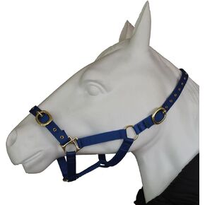 Heavy Duty Soft Nylon Horse Halter, Padded and Adjustable, Chin and Throat Snap Hook Halters for Horses, Heavy-Duty Metal Buckle，Brass Plated