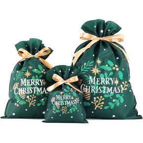 OYATON Christmas Drawstring Gift Bags, Fabric Reusable Christmas Gift Wrap Bags Set of 6, Cloth Gift Bags with Ribbon Drawstring for Christmas Gifts, 12" L x 18" H