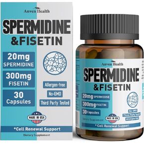 Spermidine & Fisetin Supplement - 20mg of 98% Spermidine 3HCL (100x More Potent Than Rice & Wheat Germ Extract) & 300mg Fisetin for Women & Men Cell Renewal, Aging Defense & Longevity - 30 Capsules