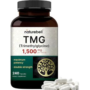 NatureBell TMG Supplements 1,500mg, 240 Capsules | Max Strength Betaine Anhydrous Trimethylglycine – Supports Healthy Homocysteine Balance, Heart & Liver Health – Non-GMO, Gluten Free