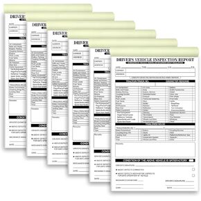 6 Pack 5.5"x8.5" Detailed Driver Vehicle Inspection Report Format, Book Daily Pre Trip Inspection Report 50 Sets of Forms Per Book 2-ply Carbonless for Driver Trucker, Individually Packaged.