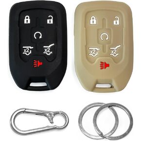 2-Pack Click&Fit Silicone Key Fob Covers Compatible with Chevy Suburban 2015-2021 Tahoe 2014-21, GMC Yukon 2014-21 – Car Remote Key Shell Rubber case 6-Buttons, Black+Green