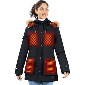 KINGCAESAR Heated Jacket for Women with 16000mAh Battery Pack, Winter Soft Heating Coat with Detachable Hood