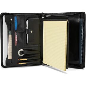 Genuine Leather Portfolio for Men, Zippered Organizer, Business Padfolio Professional Folder for Women, with A4 Notebook Holder, 13" Laptop Pocket, Dark Brown