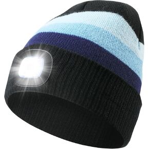 Hat with LED Light, Winter Flashlight Cap USB Rechargeable Headlamp Beanie Unisex Gift for Men Women