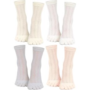 4 Pairs Womens Mesh Toe Socks Cotton Five Toes Crew Socks Breathable Toe Separated Socks for Women Girls