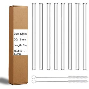 Borosilicate Glass Tubes for Glass Blowing: Glass Tubing 12mm Glass Blowing Tubes 6 inch Short Glass Straws Shatter Resistant Clear Glass Pipe
