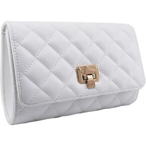 Evening Bag Small Quilted Clutch Purse Vegan Leather Classic Elegant Crossbody Handbag for Women Formal Wedding Party