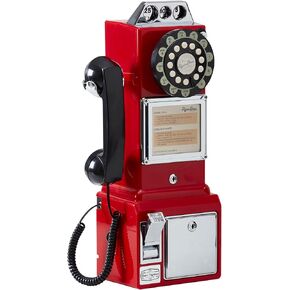 Ryan Bros. American Retro 1950's Payphone with Coin Bank Wall-Mount Corded Phone (Black)