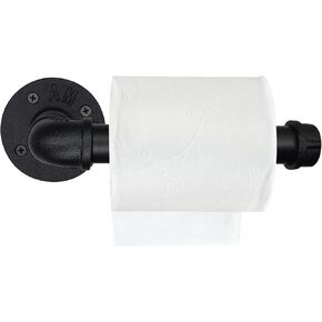 DSDS Industrial Pipe Toilet Paper Holder Wall Mount, Rustic Toilet Paper Holder, Heavy Duty DIY Vintage Iron Roll Tissue Paper Holder Towel Racks with Hardware for Bathroom, Kitchen,Bedroom (Black)