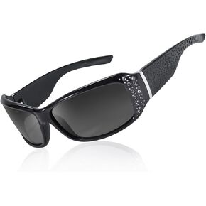LVIOE Polarized Sunglasses for Women Rhinestone Wraparound Design Sun Glasses Trendy Shades with UV400 Protection LS010