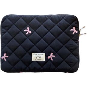 Puffy Laptop Sleeve Case Cute Quilted Computer Bag, 13 Inch Bow Embroidery Printed Laptop Carrying Cases, Coquette Aesthetics Protective Cover, Compatible with 11" 13" 15" Notebook