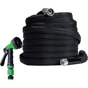 DTRK Garden Hose 5/8 in. x 100 FT Durable Water Hoses with 7 Function Hose Nozzle, Lightweight Kink-Free Flexible Garden Hoses, Extra Strength Fabric Yard Hose for Watering Cleaning（Black）