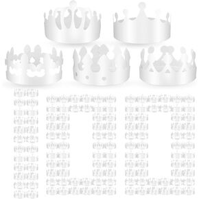 Crtiin 100 Pieces White DIY Paper Crowns Birthday Crowns Adults Party Hats Crown Bulk Celebration Supplies(Classic Style)