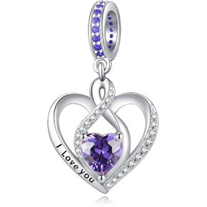 Heart Birthstone Charms for Bracelets, 925 Sterling Silver Women Bead Charms for Charm Bracelets Necklace, Mother's Day Birthday Anniversary Jewelry Gifts for Wife Mom Grandma Daughter