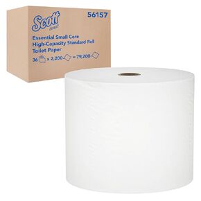Scott® Essential Small Core High-Capacity Standard Roll Bulk Toilet Paper (56157), 1-Ply, White (2,200 Sheets/Roll, 36 Rolls/Case, 79,200 Sheets/Case)