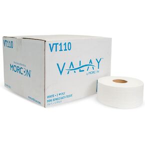 Valay by Morcon Jumbo Toilet Paper Rolls, 2-Ply Compact Mini Jumbo Roll Toilet Paper, 12 Rolls, 750 Feet Per Roll, Ideal for Commercial Use, High Capacity, Soft and Durable, Jumbo Roll Toilet Paper