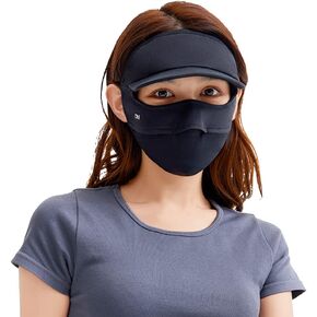 Women Wide Brim Anti UV Face Cover UPF 50+ Full Face Mask Breathable Sunscreen Sports Face Covering SLN4M237 Black