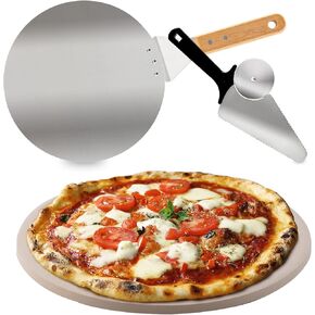 Nuwave Brick Oven-Style 3pc Pizza Kit,11.5" Cordierite Pizza Stone,10" SS Pizza Peel, SS Pizza Cutter/Server, For Indoor Electric Ovens, Outdoor Gas, Wood Fire Grills, BBQ Grilling, NuWave Bravo XL