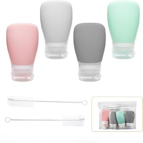 4Pcs Squeeze Salad Dressing Bottles, Mini Sauce Condiment Bottles, Leakproof Salad Dressing Container with 2pcs Cleaning Brush, Squeeze Bottles for Sauces (2OZ, 60ML)